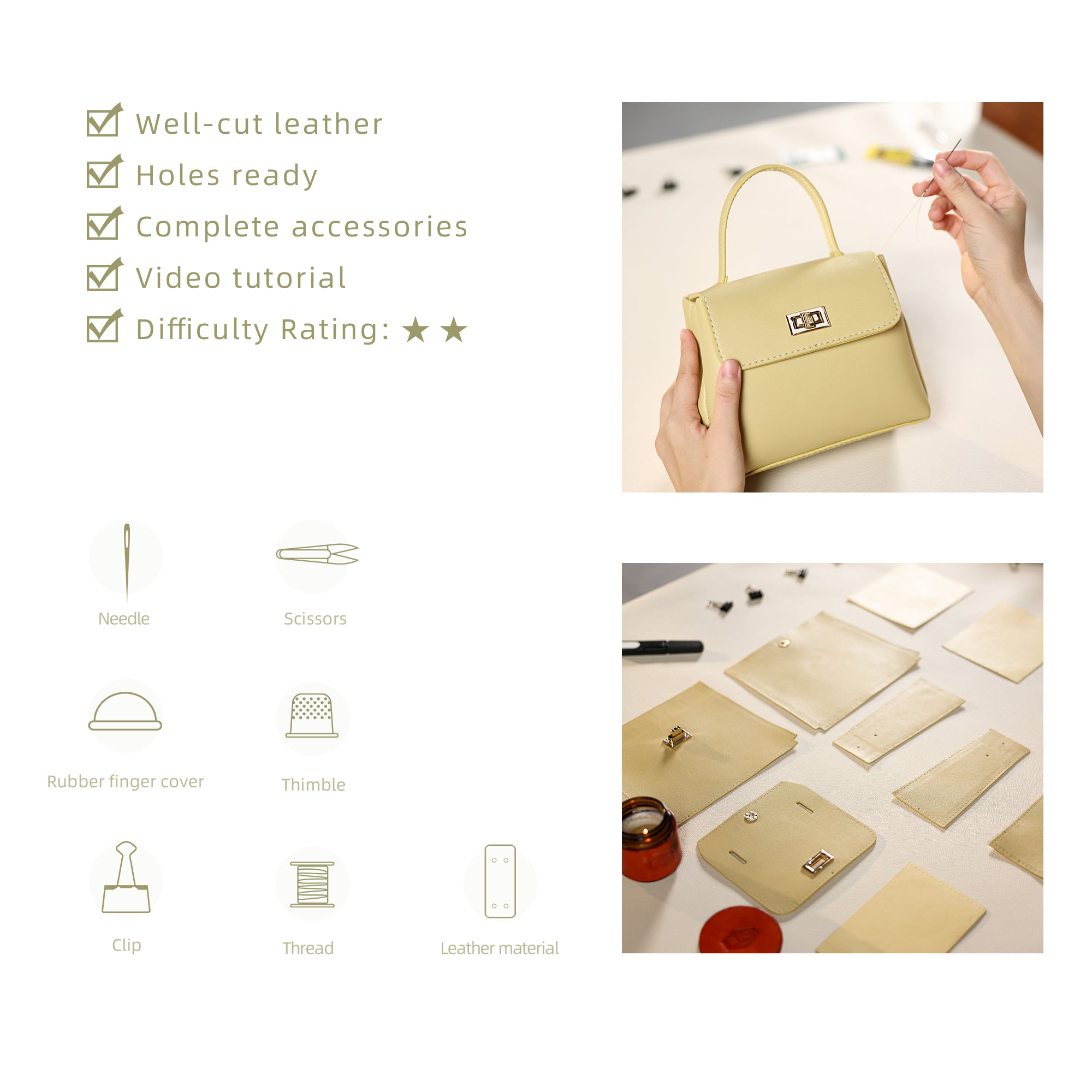 DIY Crossbody Bag Kit Soft Leather-Yellow